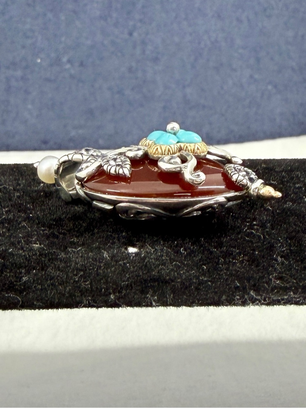 BARBARA BIXBY Sterling Silver 18K Yellow Gold Carnellian Turquoise Heart Pendant - Picture 3 of 13
